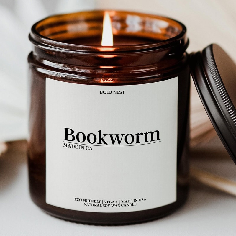 Bookworm Candle Book Lover Gift Luxury Scented Soy Candle Literary Booktok Home Decor 0