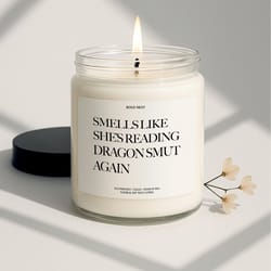 smells like shes reading dragon smut candle – funny fantasy book lover gift, scented soy candle for romantasy readers