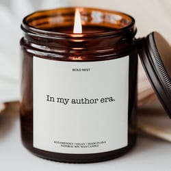 in my author era candle – bookstore typewriter font candle, literary book lover gift for writers & booktok fans