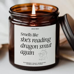 smells like shes reading dragon smut candle funny booktok gift, scented soy candle for fantasy romance & smut readers