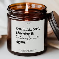 smells like listening to sabrina carpenter candle | personalized music lover fan gift candle