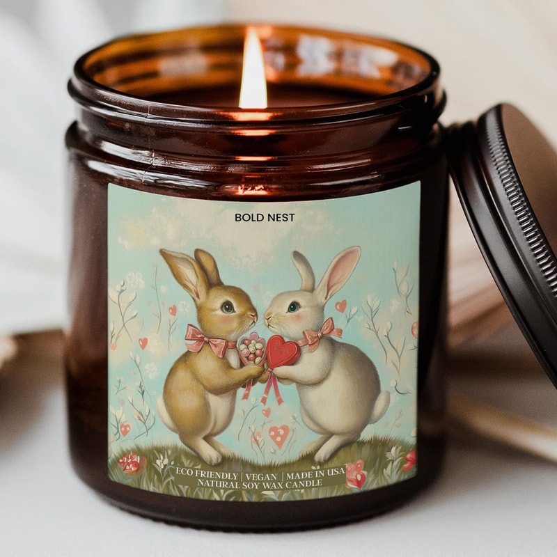 Vintage Happy Easter Candle Spring Soy Candle Gift For Mom Grandma Easter Basket Decor 0