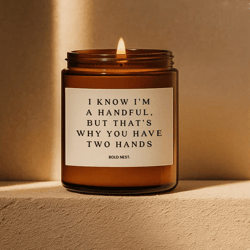 funny anniversary candle, gift-ready handcrafted coconut wax scented candle in amber & clear jar