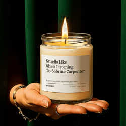 sabrina carpenter fan gift, smells like listening to espresso candle, funny holiday gifts for her, christmas candle