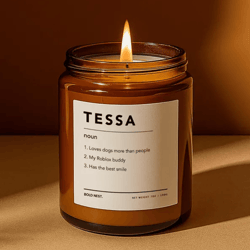 custom name candle gift, cheeky personalized definition for friends and family, unique modern decor for him or her