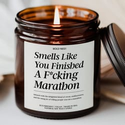 you finished a marathon candle | funny athlete gift for runners, coaches & race day celebration