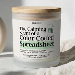 funny spreadsheet candle gift for accountant color coded excel humor cpa data analyst candle