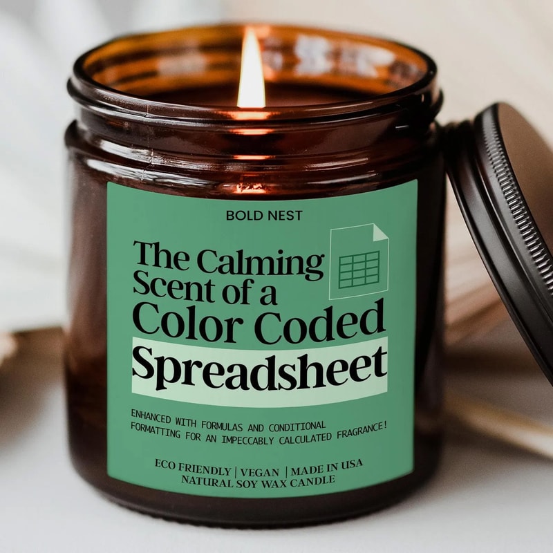 Funny Spreadsheet Candle Gift For Accountant Color Coded Excel Humor Data Analyst CPA Office Candle 0