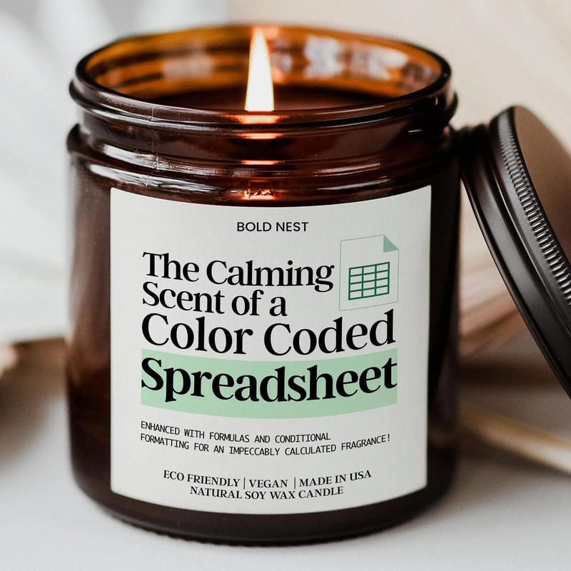 Funny Spreadsheet Candle Gift For Accountant Color Coded Excel Humor CPA Data Analyst Office Candle 0