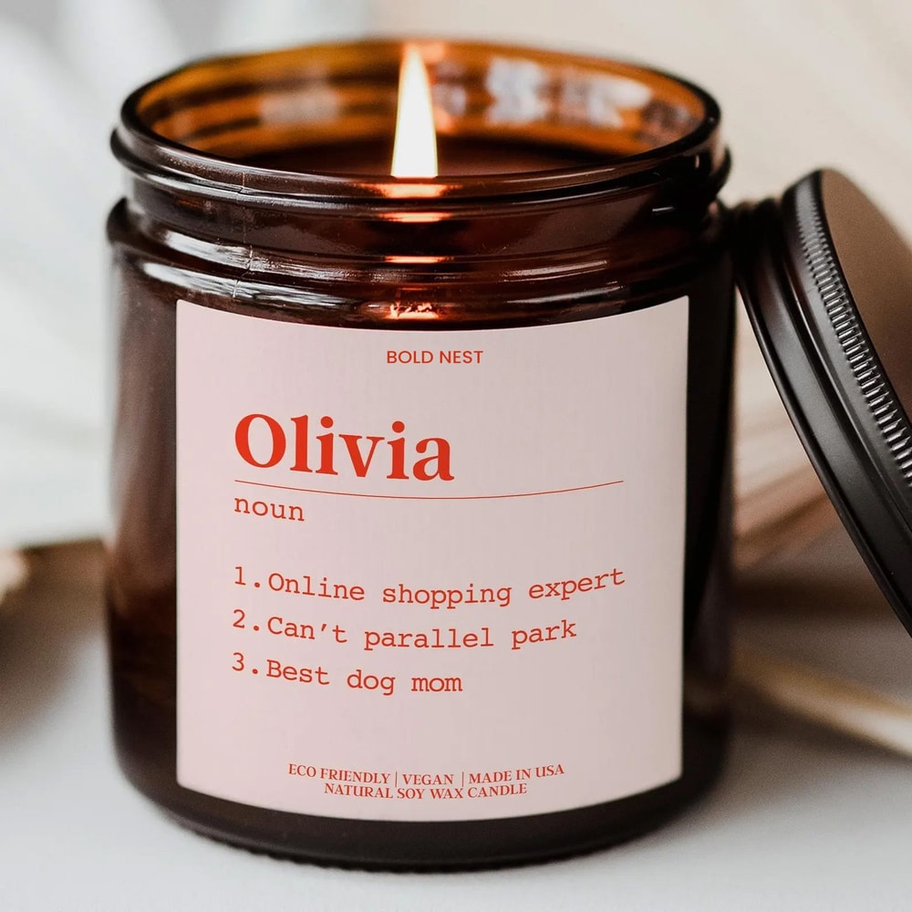 Name Definition Candle Custom Personalized Best Friend Gift Name Meaning Candle For Birthday Moth 0