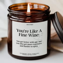 aging like wine birthday candle – funny soy wax milestone gift for him & her, custom gag birthday candle
