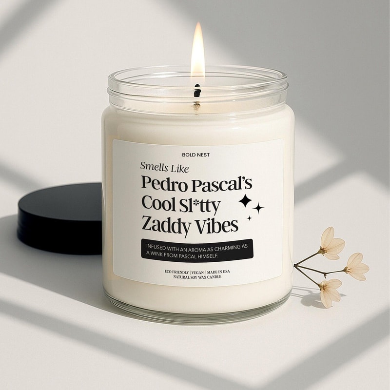 Smells Like Pedro Pascal Candle Celebrity Inspired Movie Star Soy Candle Funny Pop Culture Gift Fo 0
