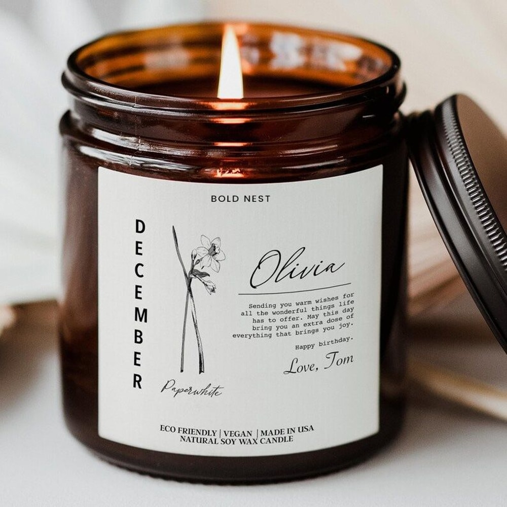 Personalized Birth Flower Candle Birth Month Gift Custom Sentimental Keepsake Candle For Her 0