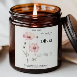 personalized birth flower candle custom birthday gift for friend or her