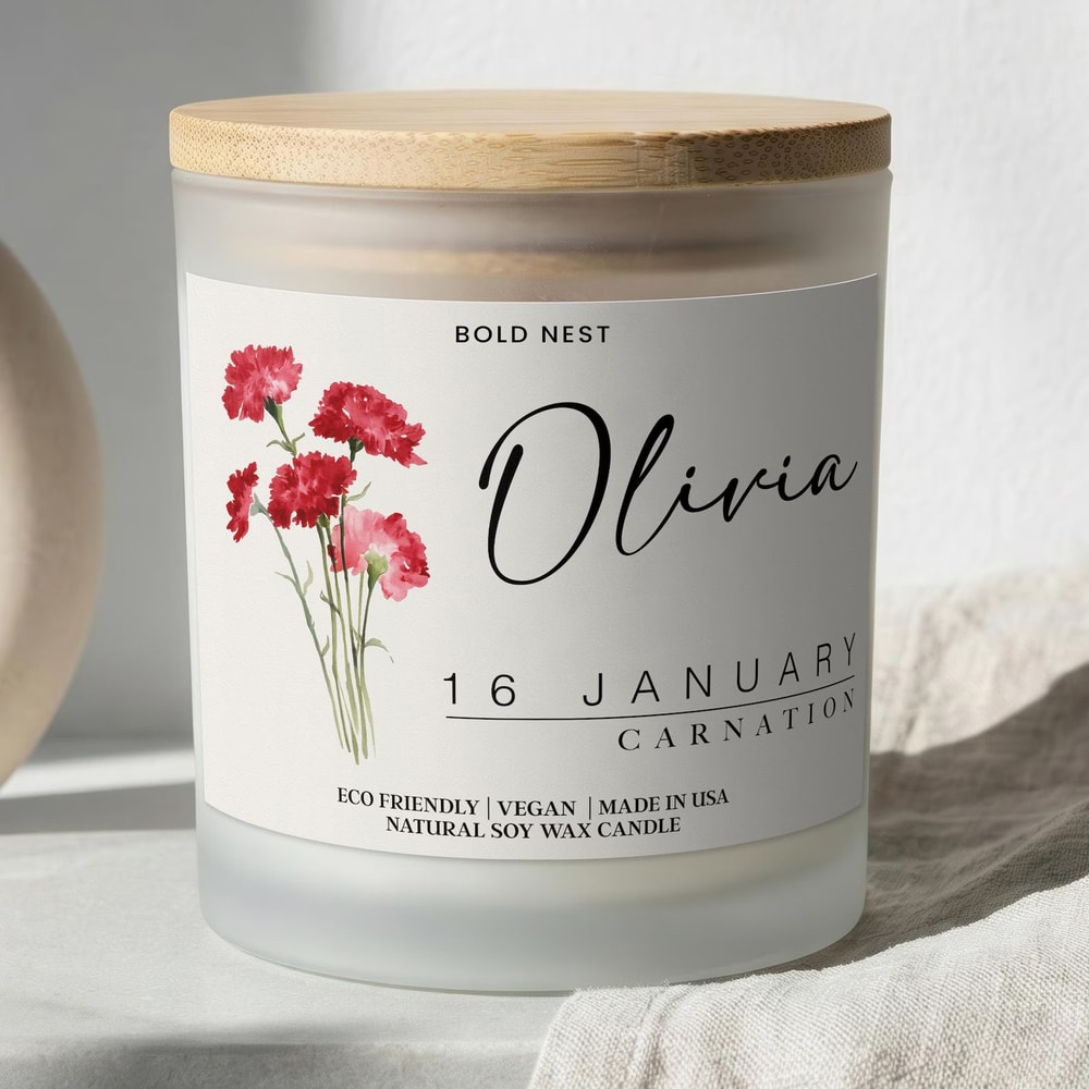 Personalized Birth Flower Candle Custom Birthday Gift For Mom Or Daughter 0