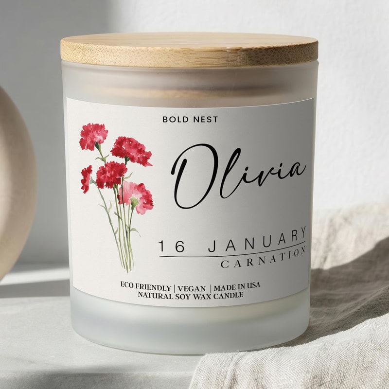 Personalized Birth Flower Candle Custom Birthday Gift For Mom Or Daughter 0