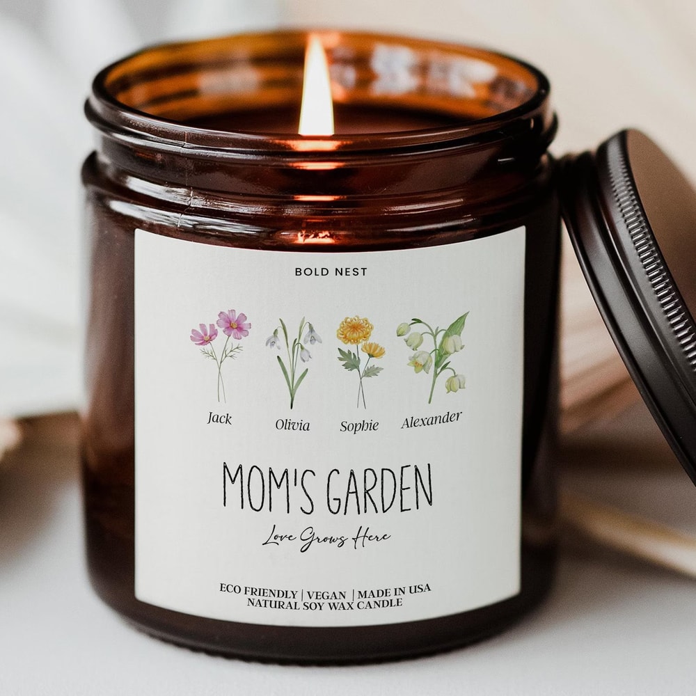 Personalized Grandma Birth Month Flower Candle Grandmas Garden Birthday Mothers Day Gift For Gran 0