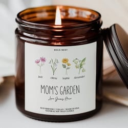 personalized grandma birth month flower candle – grandmas garden birthday & mothers day gift for grandma from daughter