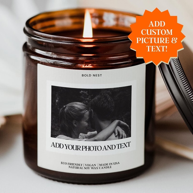 Custom Photo Candle Personalized Couple Anniversary Gift With Picture Text Romantic Memory Candle