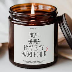 personalized mom candle funny gift – favorite child mothers day & birthday scented candle for mom, dad or grandma
