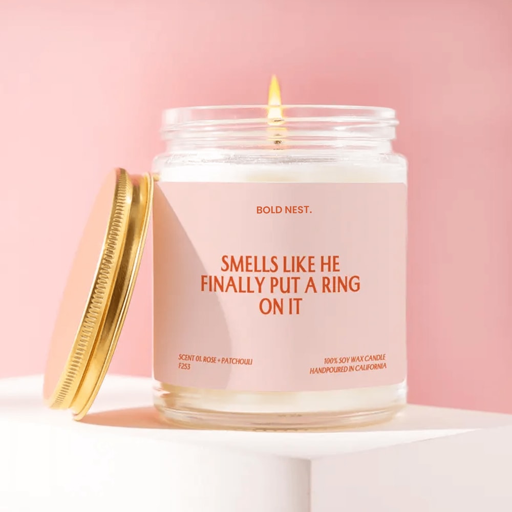 Engagement Gift He Finally Put A Ring On It Candle Proposal Celebration Wedding She Said Yes Funny 0
