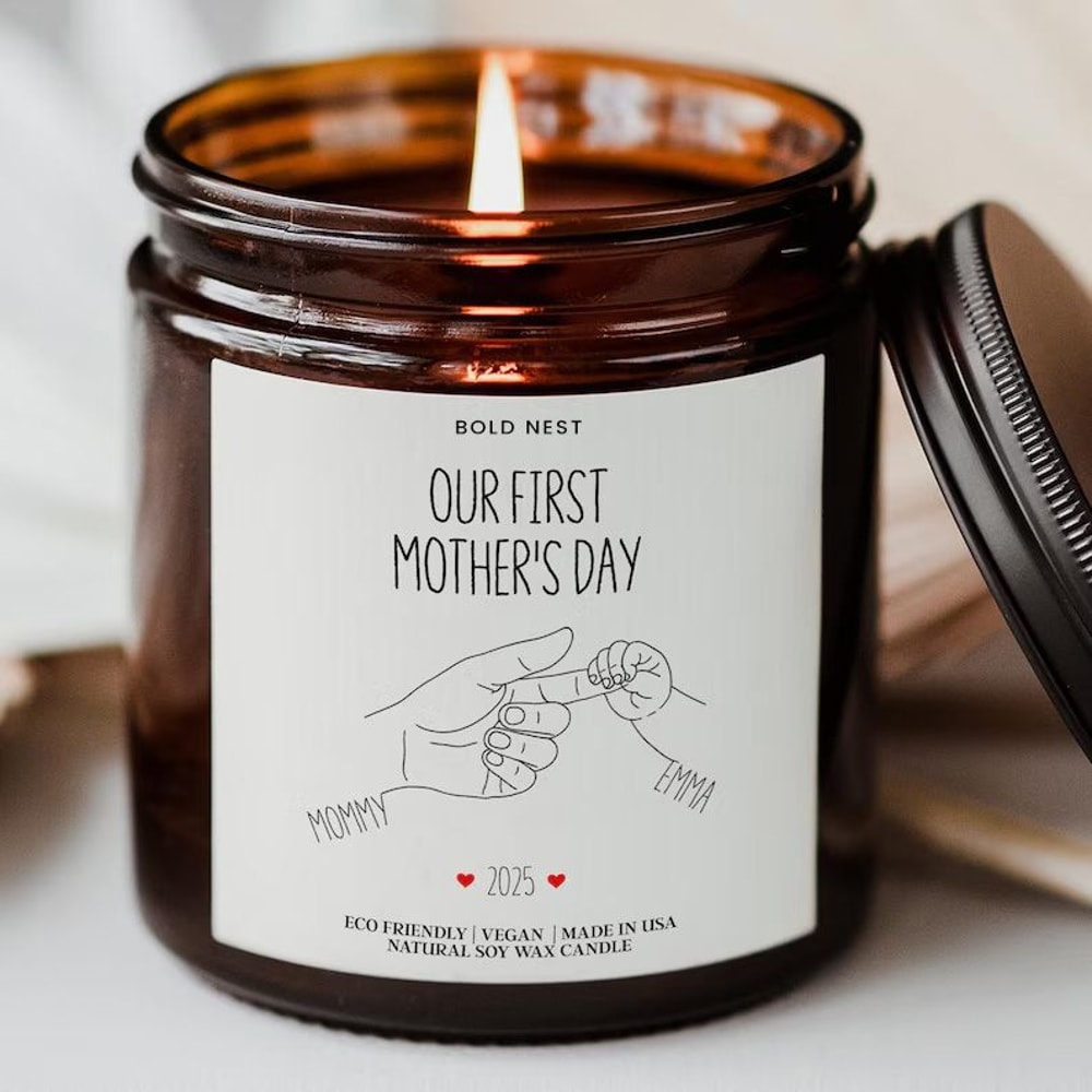 Our First Mothers Day Candle Personalized Name Candle Gift For New Mom Custom FirstTime Mother Kee 0
