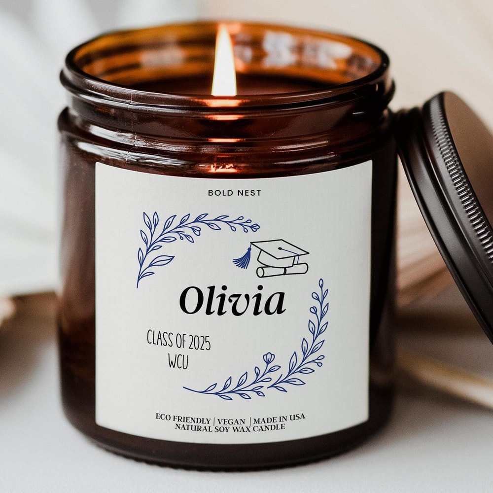Personalized Graduation Candle Gift For Grandchild Class Of 2026 PhD Masters Keepsake 0