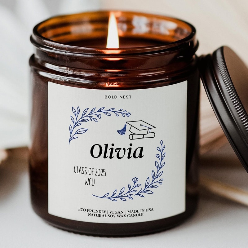 Personalized Graduation Candle Gift For Grandchild Class Of 2026 PhD Masters Keepsake 0