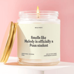 college acceptance candle, penn student gift, personalized university gift, congrats college candle, custom name