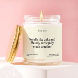 funny wedding candle gift for couple, newlywed humor candle, personalized marriage gift, custom name candle, engagement