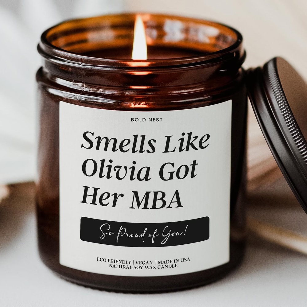 Custom MBA Graduation Candle Gift Personalized Masters Degree Business School Keepsake 0
