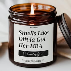 custom mba graduation candle gift personalized masters degree business school keepsake