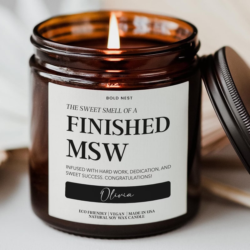 Personalized MSW Graduation Candle Funny Social Work Masters Degree Gift For Daughter Graduate 0