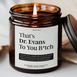 personalized phd graduation candle – funny doctorate gift for phd graduate, dissertation defense keepsake candle