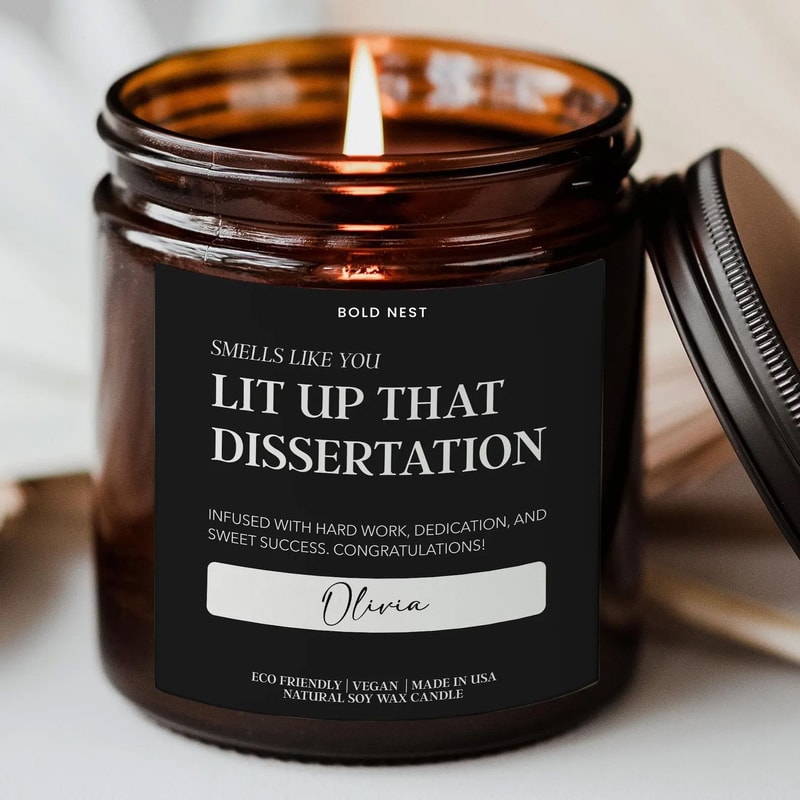 Personalized Dissertation Candle Funny PhD EdD Graduation Gift For Doctoral Student Smells Like S 0