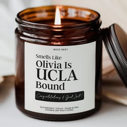 personalized college acceptance candle – custom smells like success university gift for high school grad & college bou