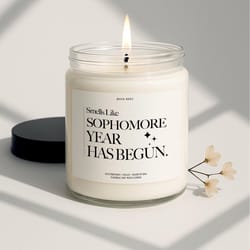 smells like sophomore year candle – funny good luck gift for teen, high school student & back to school keepsake candle