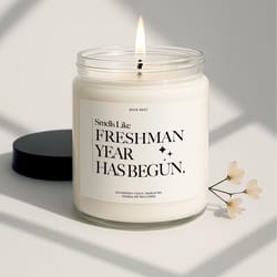 smells like freshman year candle – funny good luck gift for teen, high school & back to school freshman keepsake candle