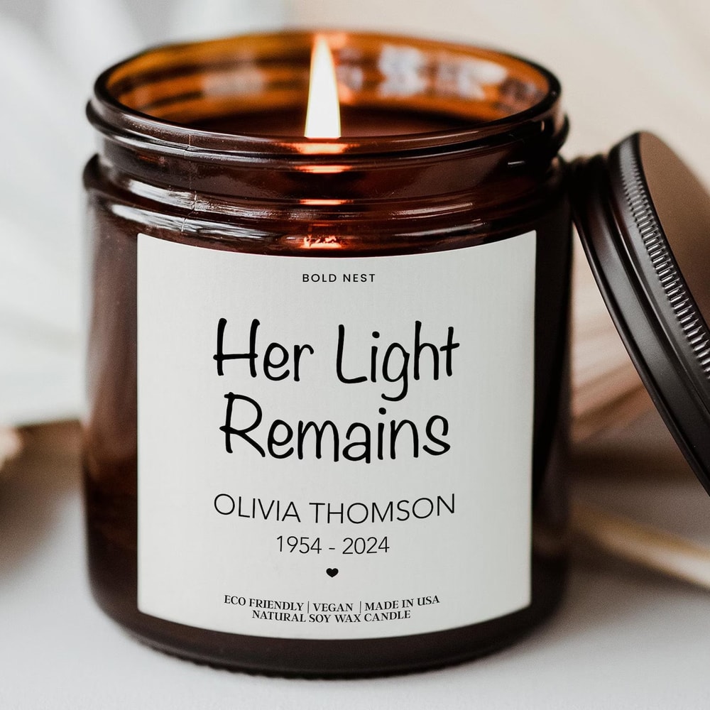 Her Light Remains Memorial Candle Personalized Sympathy Gift For Loss Of Mom Grandma Loved One Re 0