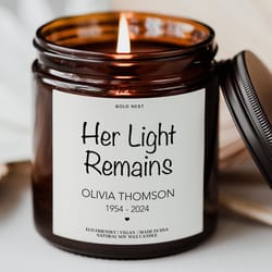 her light remains memorial candle – personalized sympathy gift for loss of mom, grandma & loved one remembrance keepsake