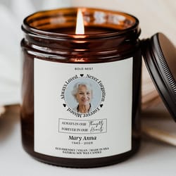 in loving memory photo candle – personalized memorial gift for loss of family, sympathy keepsake candle we meet again