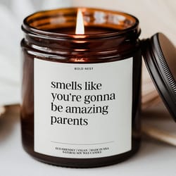 personalized new parent candle – funny pregnancy gift for expecting mom & dad, custom baby announcement keepsake candle