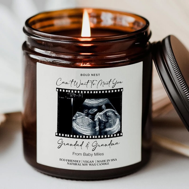 Personalized Pregnancy Announcement Candle Ultrasound Baby Reveal Neutral Modern Baby Announcement 0