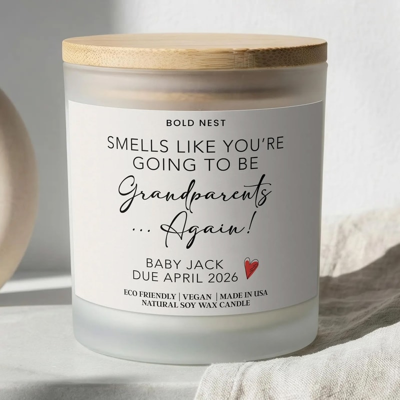 Grandparents Again Pregnancy Announcement Candle Personalized Soy Baby Reveal Gift For Grandparents 0