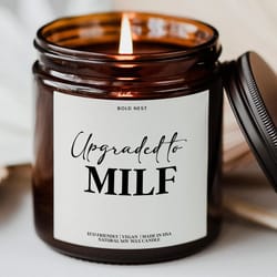 upgraded to milf funny pregnancy announcement candle expecting mom gift