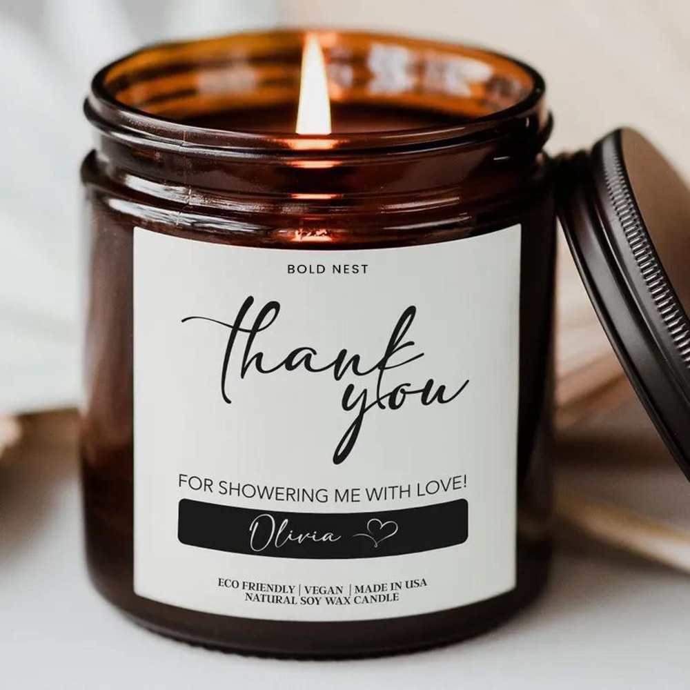 Personalized Hostess Gift Candle Custom Baby Shower Bridal Shower Thank You Keepsake 0
