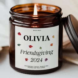 personalized friendsgiving candle gift, custom thanksgiving candle, best friend fall home decor gift