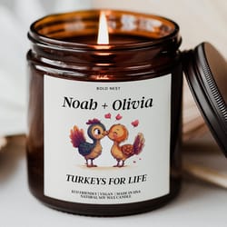 turkeys for life thanksgiving candle, personalized fall hostess gift, funny friendsgiving home decor candle