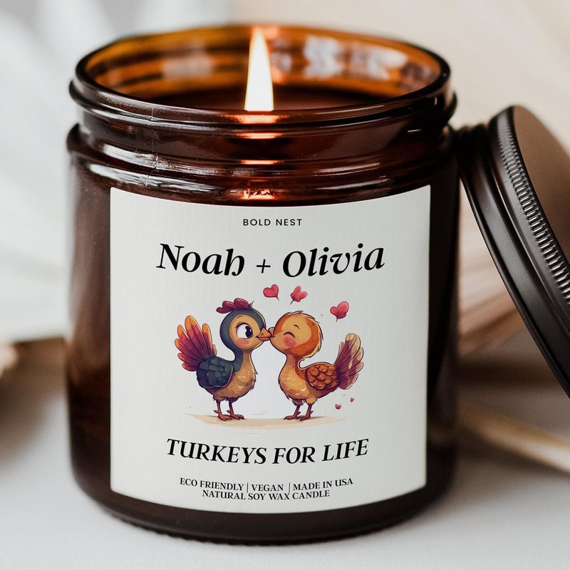 Turkeys For Life Thanksgiving Candle Personalized Fall Hostess Gift Funny Friendsgiving Home Decor 0