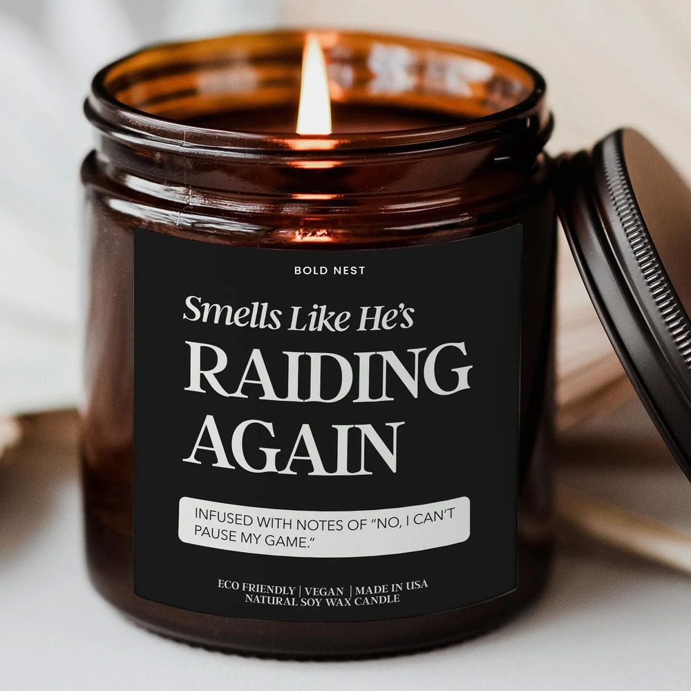Smells Like Hes Raiding Again Candle Gaming Boyfriend Gift Nerdy Gamer Raid Night Candle For Husban 0